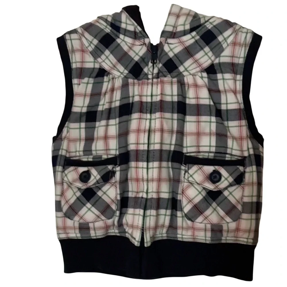 Gymboree Kids‎ Girls Plaid Hooded Vest Size 7 Full Zip Sleeveless Top EUC